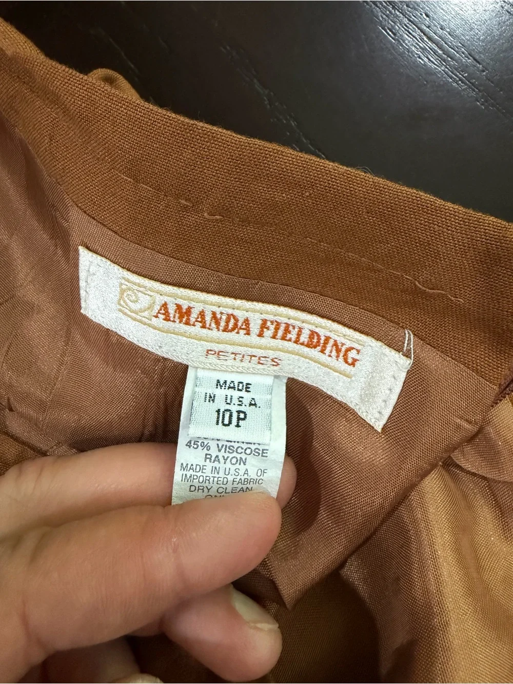 Vintage Amanda Fielding Petites Linen-Blend Skirt Suit - Toffee Brown 4P/10P Mix